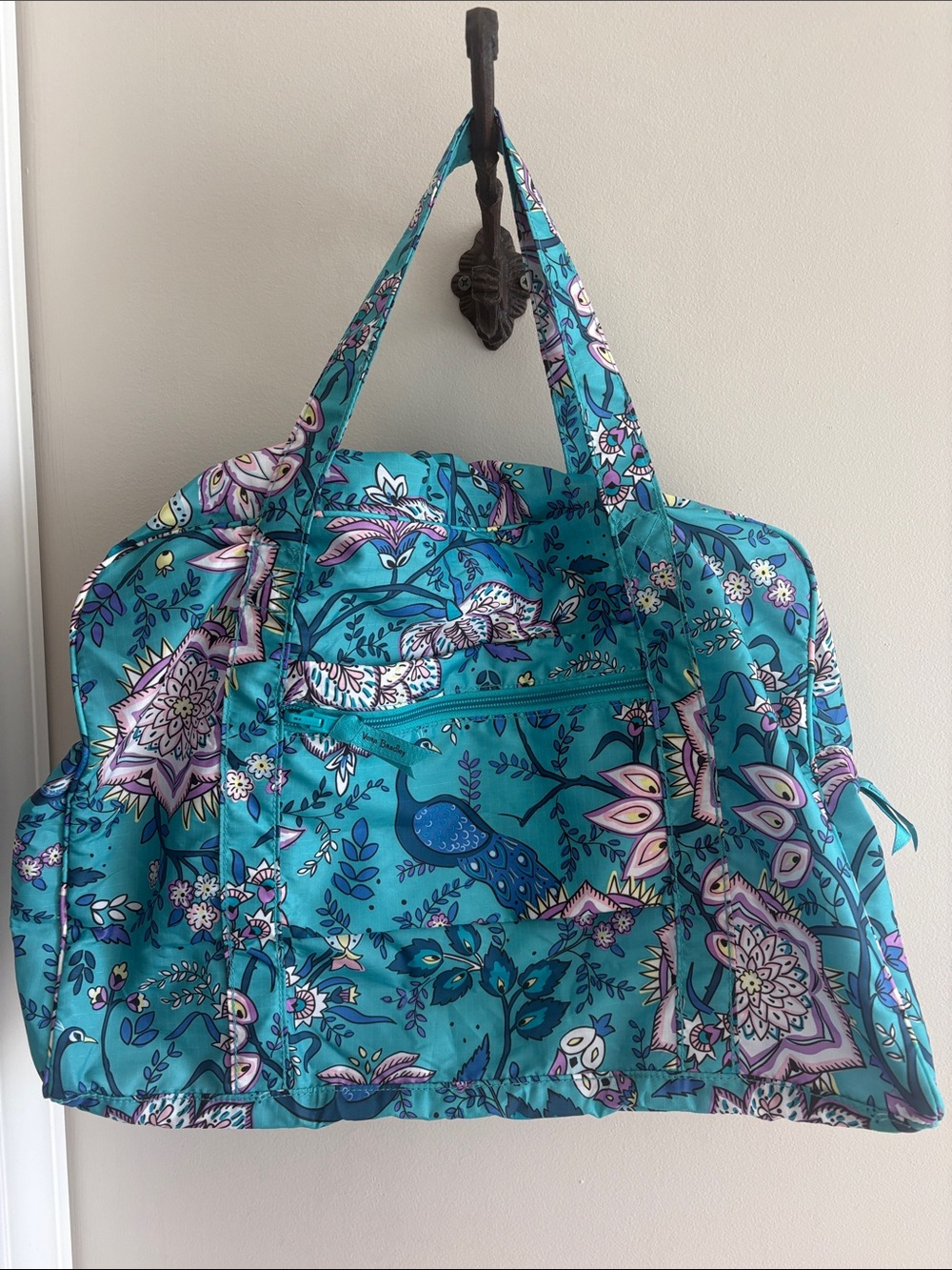 Vera Bradley Retired Peacock Garden Turquoise Floral Weekender Duffle Bag